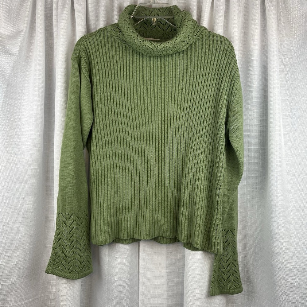 Jenny Sweater Womens Large Green Turtleneck Pullover Top Casual Dressy Soft Warm